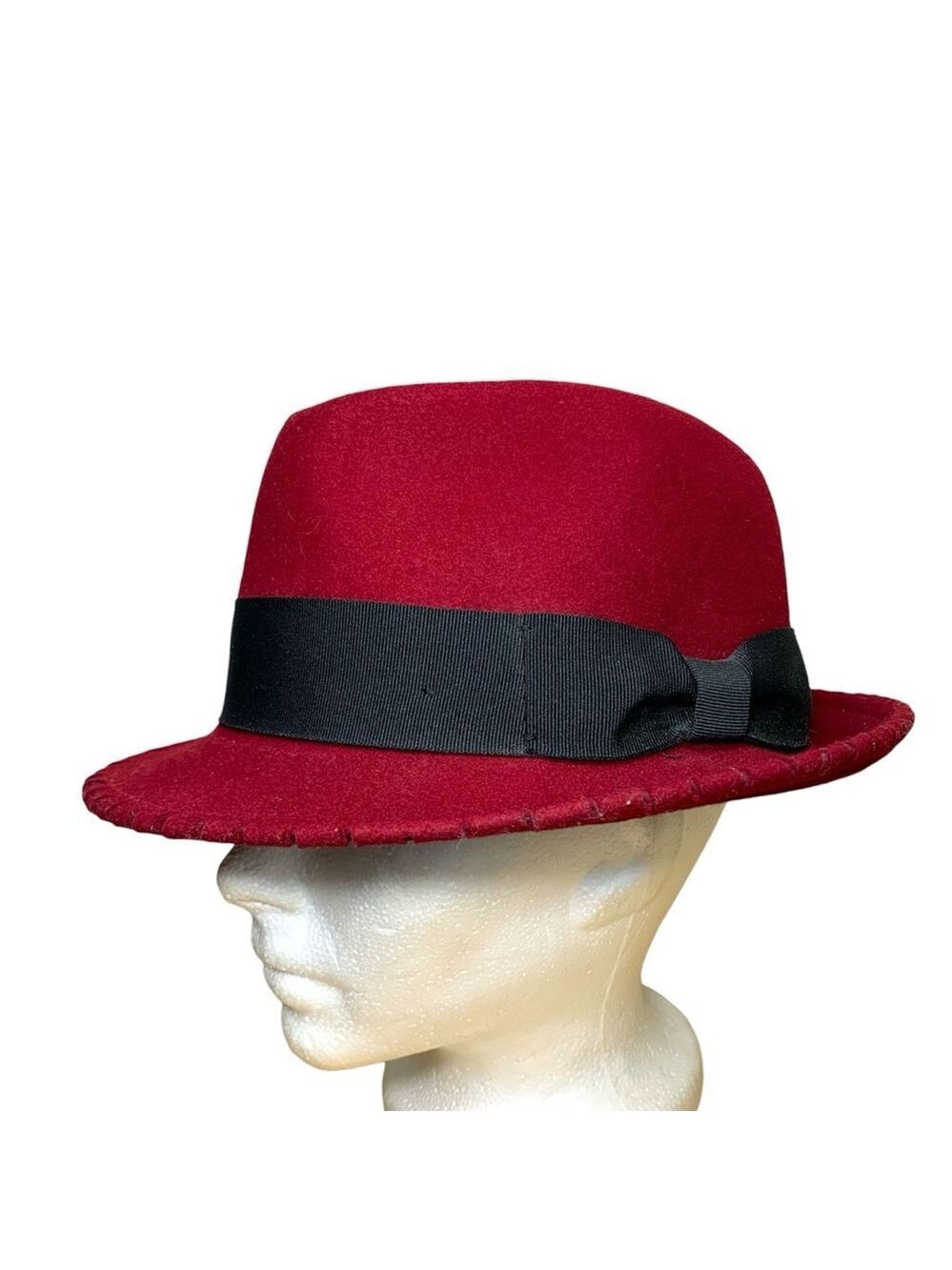 Burgundy Red Wool Felt Fedora Hat Classic Black Band O/S Edgy Chic Sophisticated